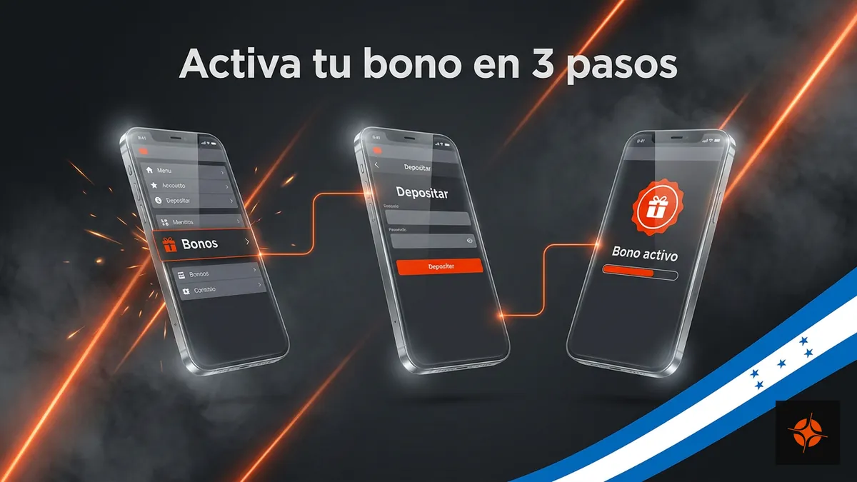 Tres pasos para activar un bono de Betpro Honduras: entrar al panel, depositar y ver el bono activo